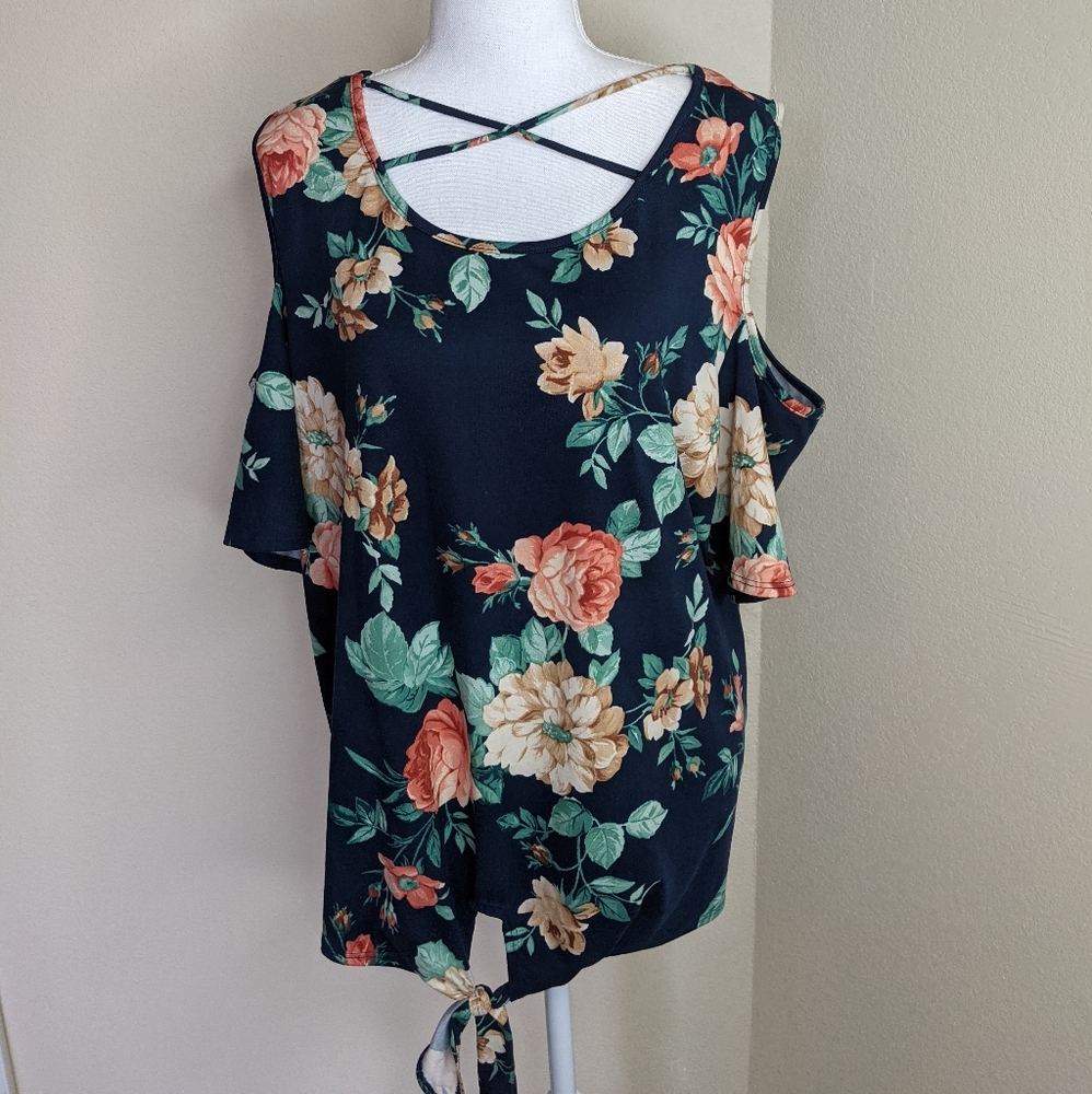 Impulsive Navy Blue Cold Shoulder Shirt 3X